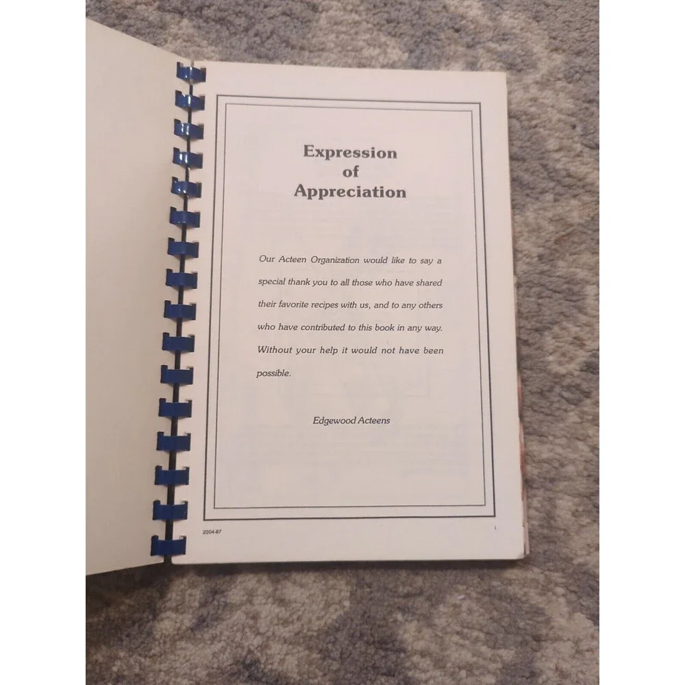 Edgewood Baptist Church‎ Cookbook Spiral Vintage 1988 Acteen Winston-Salem, NC